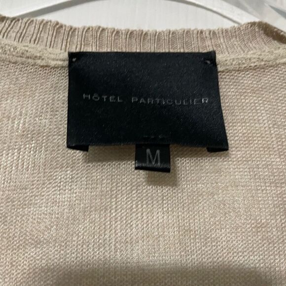 Hotel Particulier Lace-Accented V-Neck Long Cardigan Tan Khaki Color Size Medium - Picture 7 of 7